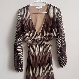 12th Tribe Brown and Cream Long Sleeve Dress